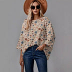 Dame Bluse Polyesterblanding | Afslappet Pasform Bluse Med Blomsterprint | Rund Hals Til Hverdagsbrug & Fritid | Vanero