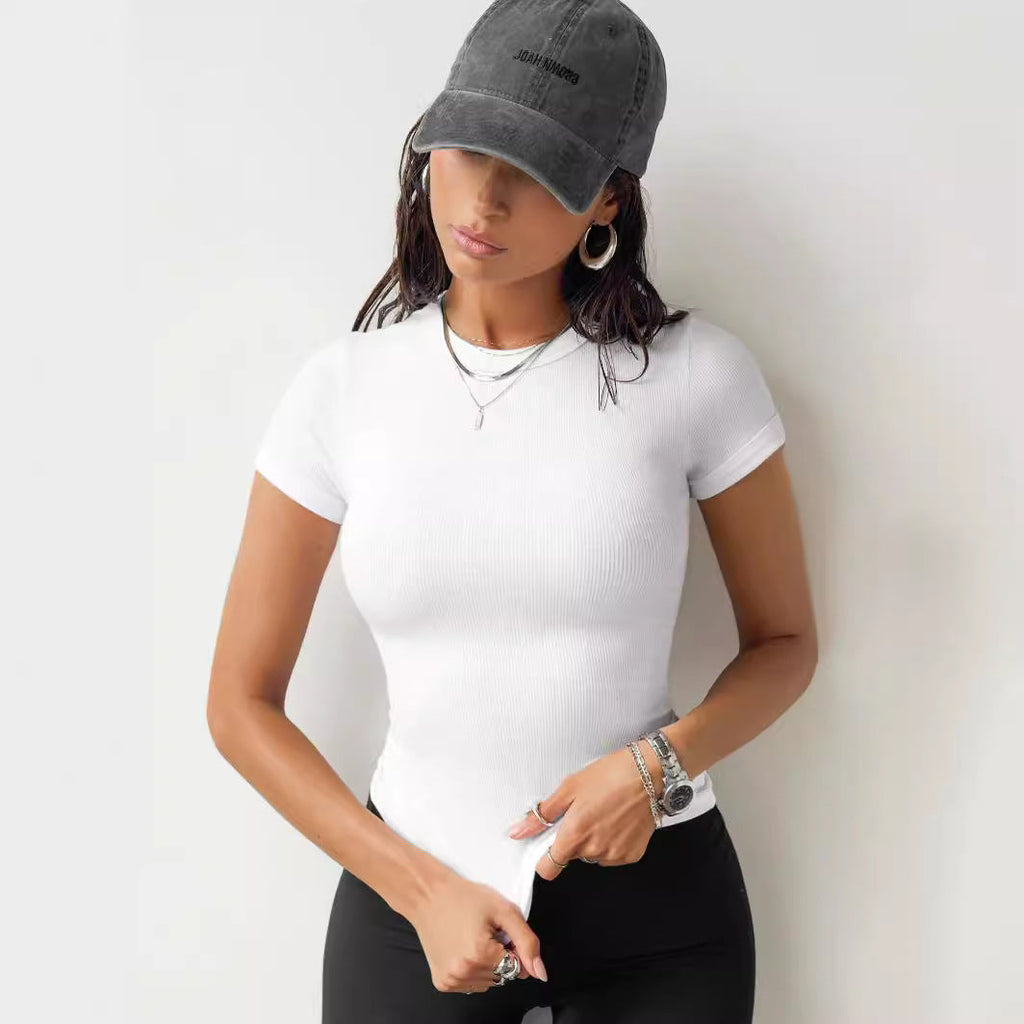 Dame Bodysuit Polyester Spandexblanding | Slim Fit Ribbet Bodysuit | Kortærmet Design Til Hverdagsbrug & Fritid | Vanero