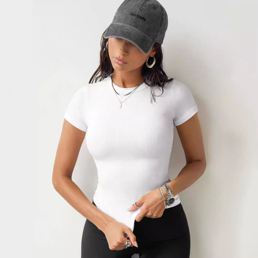 Dame Bodysuit Polyester Spandexblanding | Slim Fit Ribbet Bodysuit | Kortærmet Design Til Hverdagsbrug & Fritid | Vanero