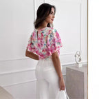 Dame Bluse Polyesterblanding | Almindelig Pasform Bluse Med Blomsterprint | Flæseærmer Til Arbejde & Hverdagsbrug | Vanero