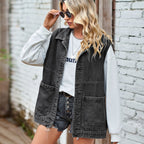 Damevest | Bomuldsdenim Konstruktion Design Med Frontlommer | Hverdagsbrug & Lag-På-Lag Styling | Vanero