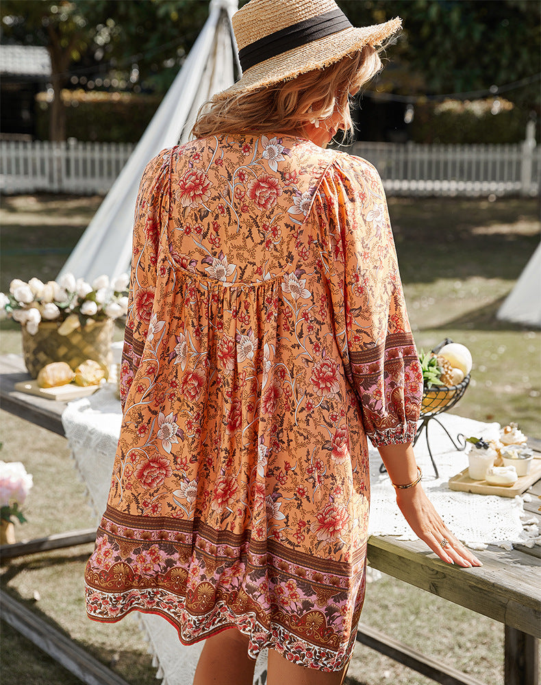 Boho Blomstret Sommerkjole | 100% Bomuld | Afslappet & Stilfuld l Vanero
