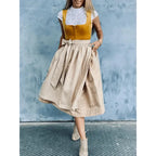 Dame Dirndl Kjole Tekstilmateriale | Almindelig Pasform Midikjole | Blondebluse Med Forklædeskørt Til Festivaler & Arrangementer | Vanero