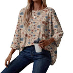 Dame Bluse Polyesterblanding | Afslappet Pasform Bluse Med Blomsterprint | Rund Hals Til Hverdagsbrug & Fritid | Vanero