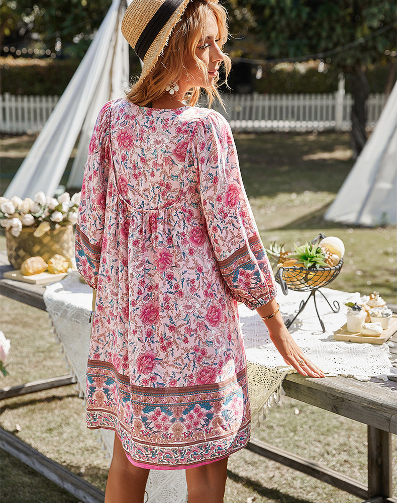 Boho Blomstret Sommerkjole | 100% Bomuld | Afslappet & Stilfuld l Vanero