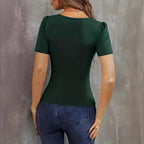 Bodysuit Polyester Spandex | Regular Fit Bodysuit Med Puffærmer | V Hals Design Til Hverdagsbrug & Arrangementer | Vanero