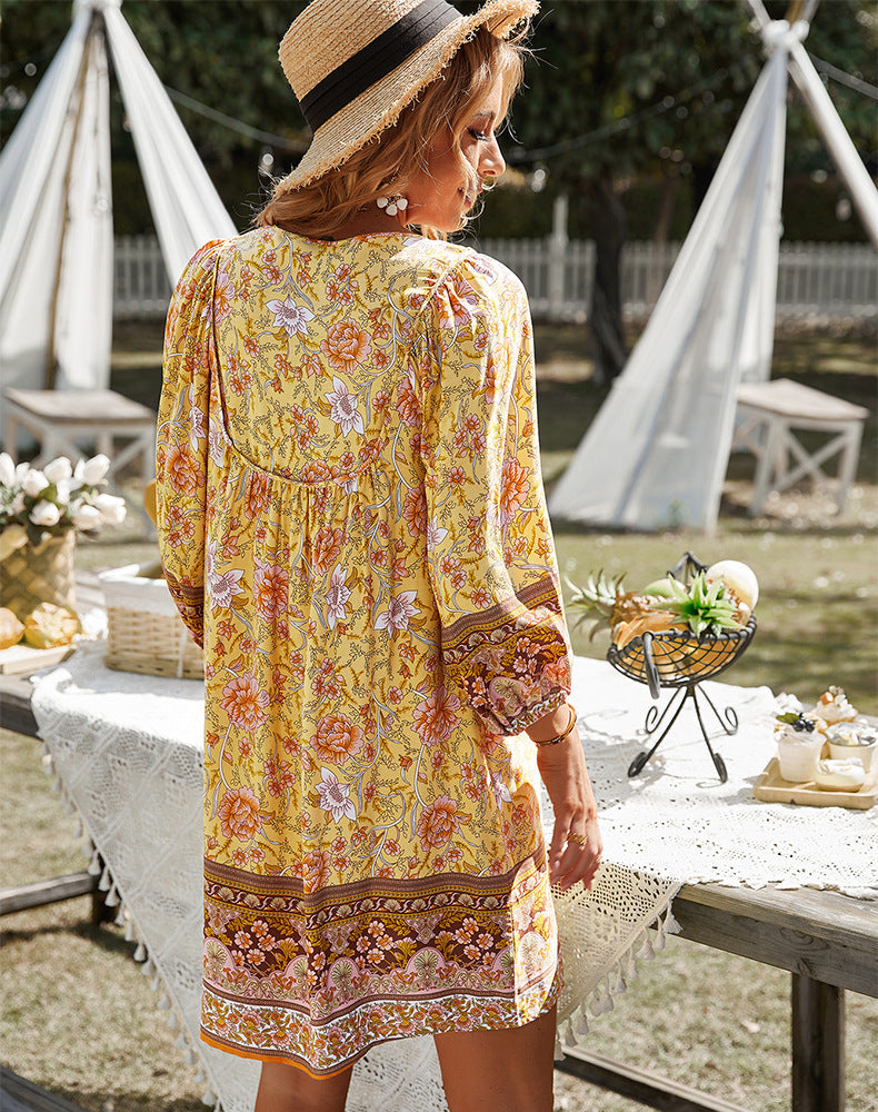 Boho Blomstret Sommerkjole | 100% Bomuld | Afslappet & Stilfuld l Vanero