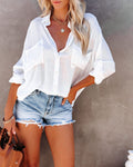 Dame Bluse Bomuldsblanding | Afslappet Pasform V-Hals Top | Brystlommer Til Sommer & Hverdagsbrug | Vanero