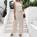 Dame Jumpsuit Bomuldsblanding | Relaxed Fit Jumpsuit med Blondeindsats | Bredde Ben Design til Hverdagsbrug & Sociale Arrangementer | Vanero