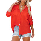 Dame Bluse Bomuldsblanding | Afslappet Pasform V-Hals Top | Brystlommer Til Sommer & Hverdagsbrug | Vanero