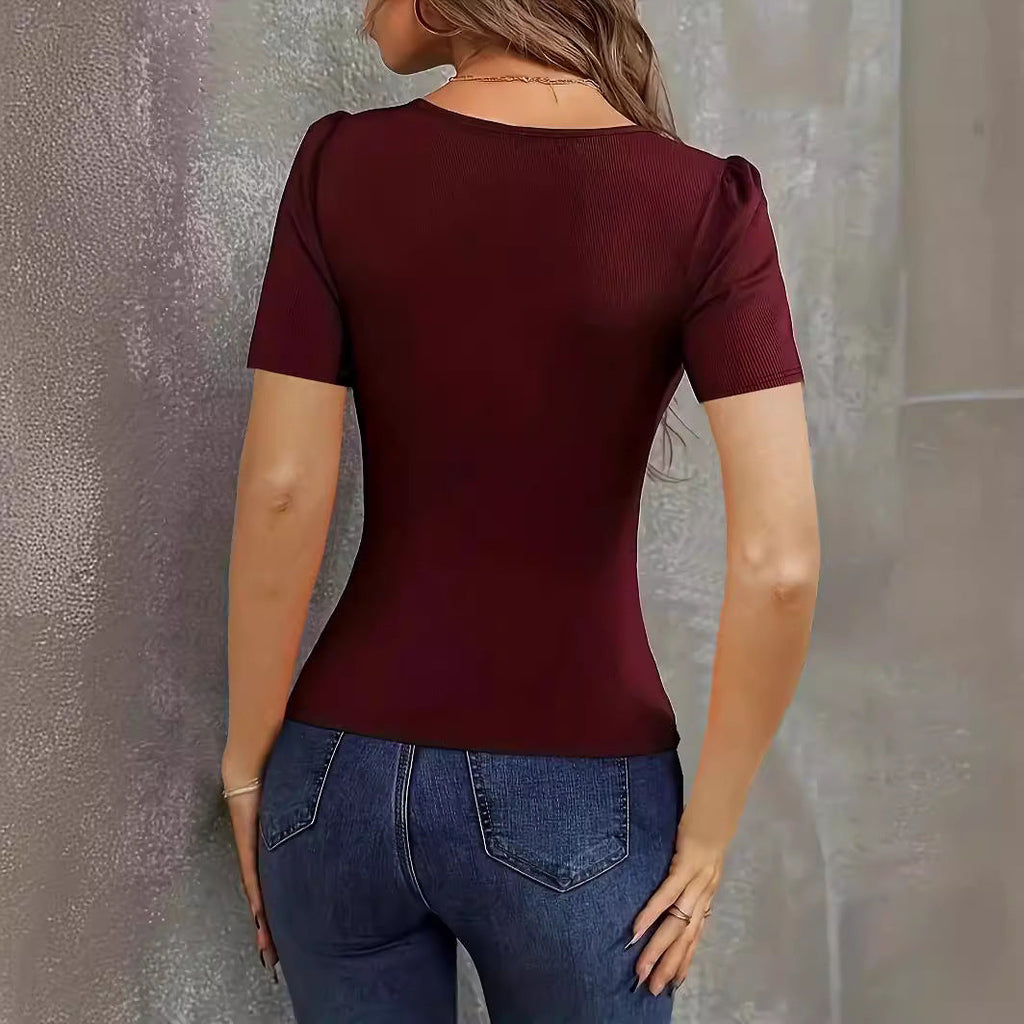 Bodysuit Polyester Spandex | Regular Fit Bodysuit Med Puffærmer | V Hals Design Til Hverdagsbrug & Arrangementer | Vanero