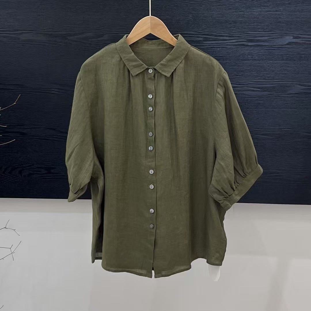 Relaxed Fit Damebluse Med Knappelukning Og Oprullelige Ærmer | Komfortabel Bluse Til Hverdagsbrug | Vanero