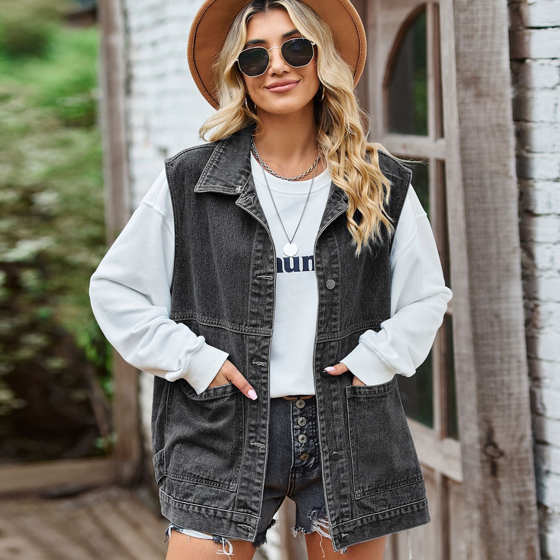 Damevest | Bomuldsdenim Konstruktion Design Med Frontlommer | Hverdagsbrug & Lag-På-Lag Styling | Vanero