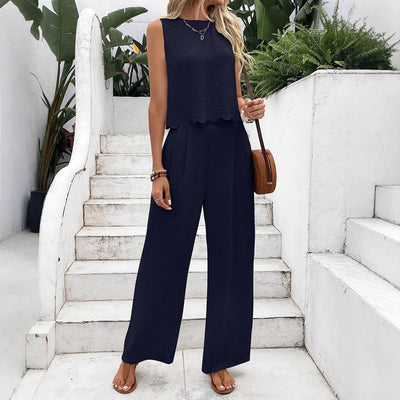 Dame | afslappet jumpsuit med elegant laceindsats og bred ben stilla | vanero