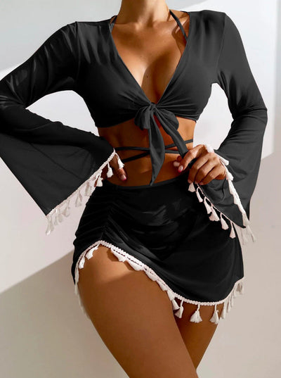 Dame Badetøjssæt Med Elegant Indpakningsoverdel Og Legesyg Nederdel | Trendy Strandlook | Vanero