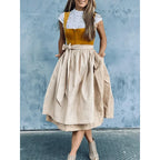 Dame Dirndl Kjole Tekstilmateriale | Almindelig Pasform Midikjole | Blondebluse Med Forklædeskørt Til Festivaler & Arrangementer | Vanero