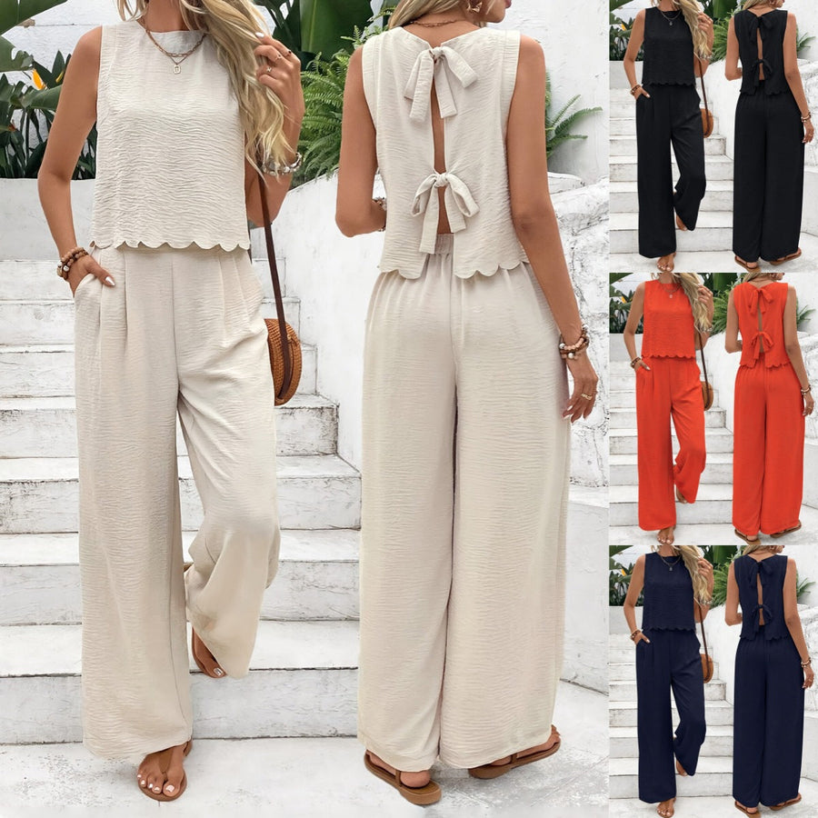 Dame Jumpsuit Bomuldsblanding | Relaxed Fit Jumpsuit med Blondeindsats | Bredde Ben Design til Hverdagsbrug & Sociale Arrangementer | Vanero