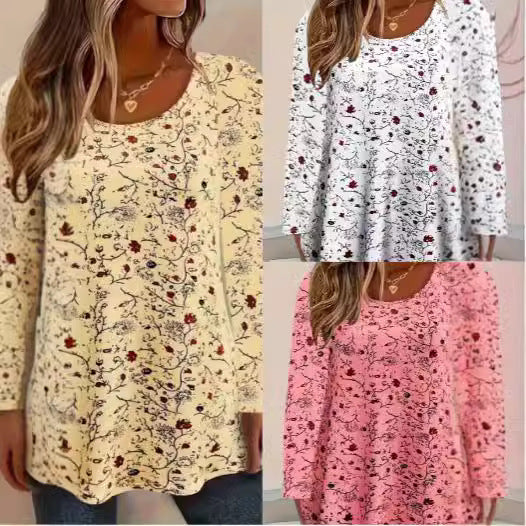Dame Bluseskjorte Polyesterblanding | Løs Pasform Bluse | Blomsterdetaljer Til Hverdag & Sommerbrug | Vanero