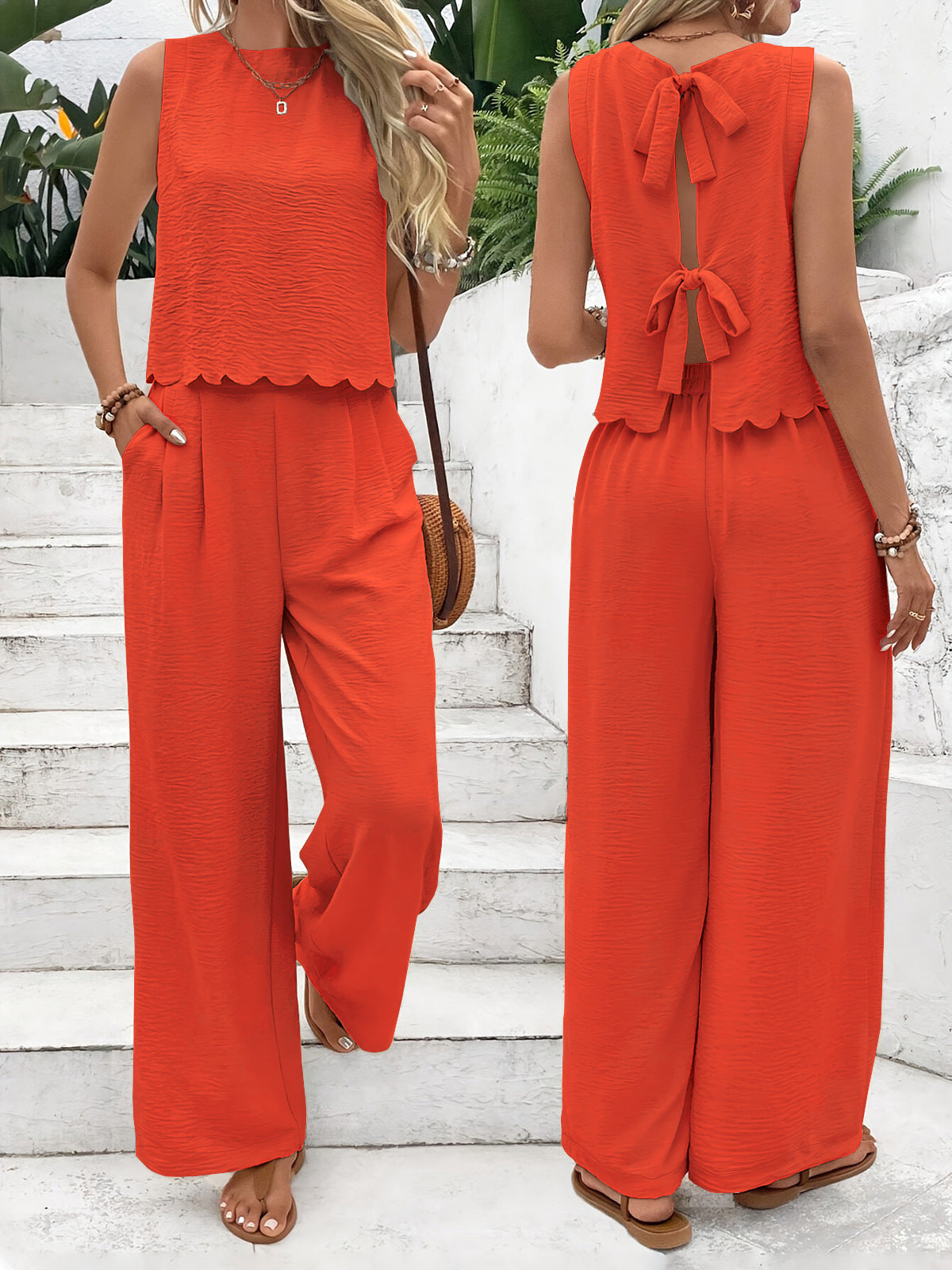 Dame | afslappet jumpsuit med elegant laceindsats og bred ben stilla | vanero