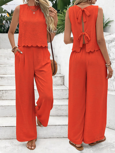 Dame | afslappet jumpsuit med elegant laceindsats og bred ben stilla | vanero
