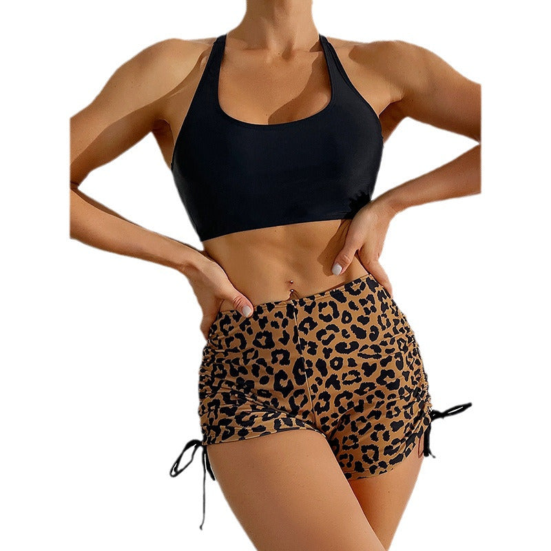 Dame Sporty Badetøj | Sæt Med Trendy Bh Og Shorts I Leopardmønster | Vanero