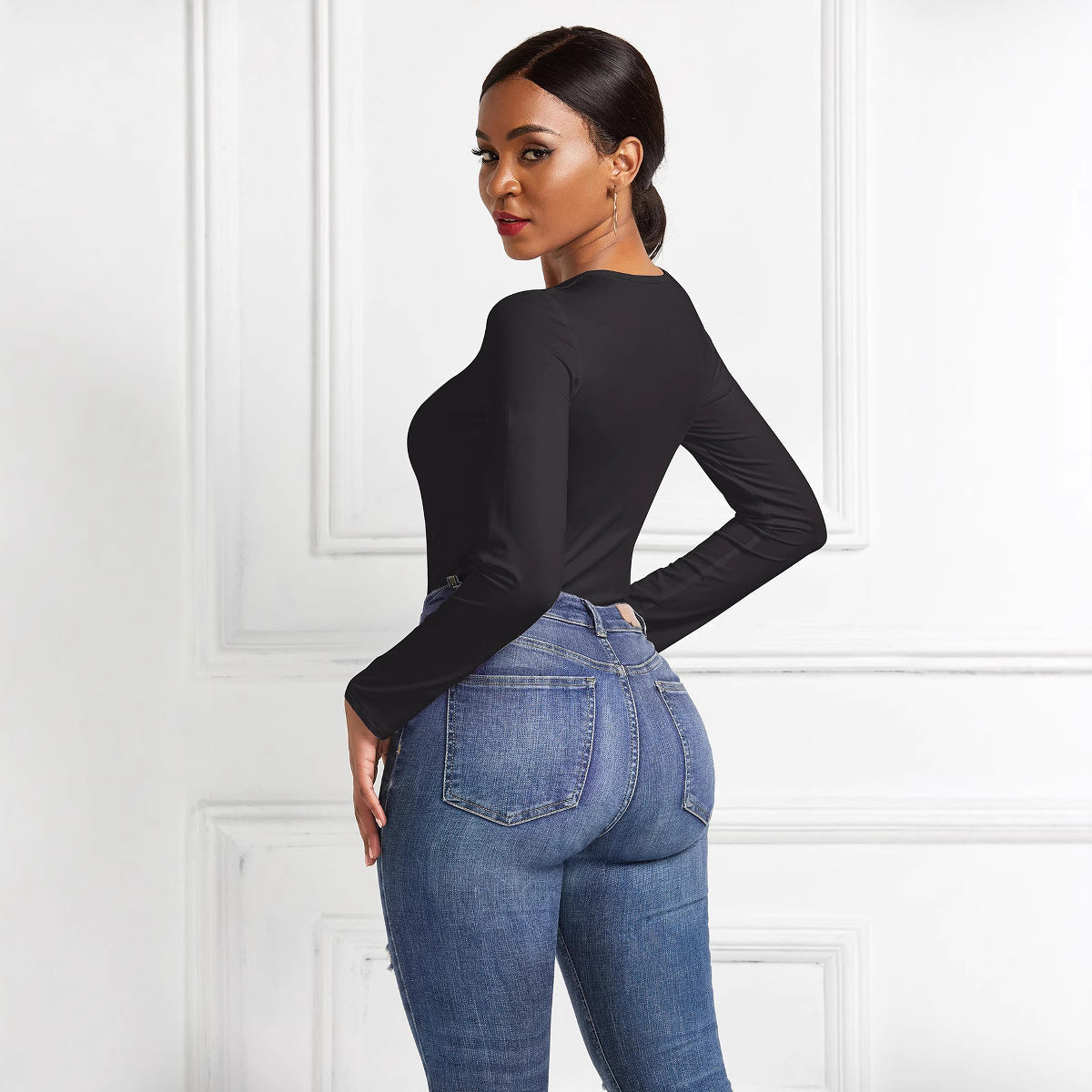 Damer | Langærmet Bodysuit Med Figursyende Snit Og Elegant Rundhalset | Komfortabel & Stilfuld | Vanero