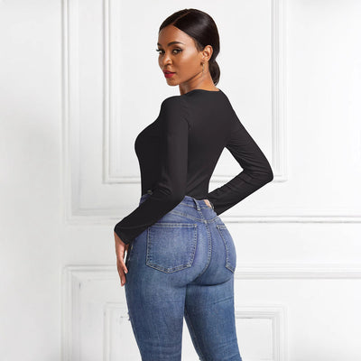 Damer | Langærmet Bodysuit Med Figursyende Snit Og Elegant Rundhalset | Komfortabel & Stilfuld | Vanero