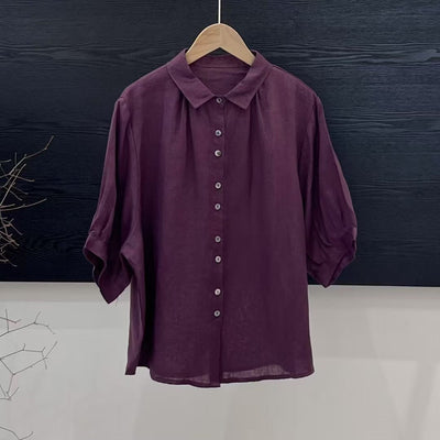 Relaxed Fit Damebluse Med Knappelukning Og Oprullelige Ærmer | Komfortabel Bluse Til Hverdagsbrug | Vanero
