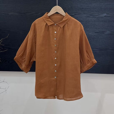 Relaxed Fit Damebluse Med Knappelukning Og Oprullelige Ærmer | Komfortabel Bluse Til Hverdagsbrug | Vanero