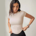 Dame Bodysuit Polyester Spandexblanding | Slim Fit Ribbet Bodysuit | Kortærmet Design Til Hverdagsbrug & Fritid | Vanero