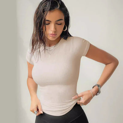 Dame | Korte Ærmer Rib Bodysuit | Trendy & Afslappet | Vanero