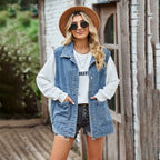 Damevest | Bomuldsdenim Konstruktion Design Med Frontlommer | Hverdagsbrug & Lag-På-Lag Styling | Vanero