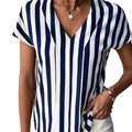Damebluse Bomulds-Polyesterblanding | Regular Fit Stribet Bluse | V-Hals Design til Hverdagsbrug & Arbejde | Vanero