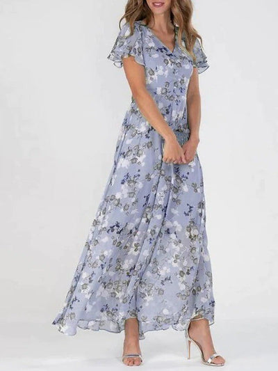 Marit | Stilfuld Blomstret V-Hals Maxi Kjole l Vanero