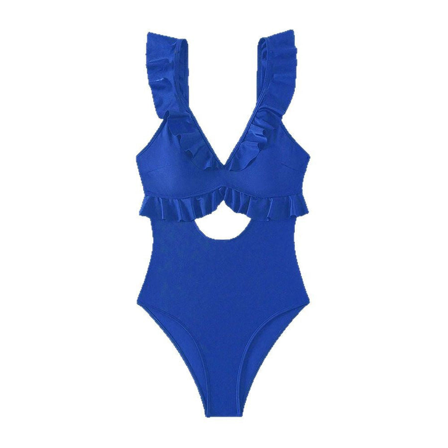 Én-Delt Badedragt Polyester Spandex | Badetøj med Flæsedetaljer | Cut-Out Design til Strand- og Poolbrug | Vanero
