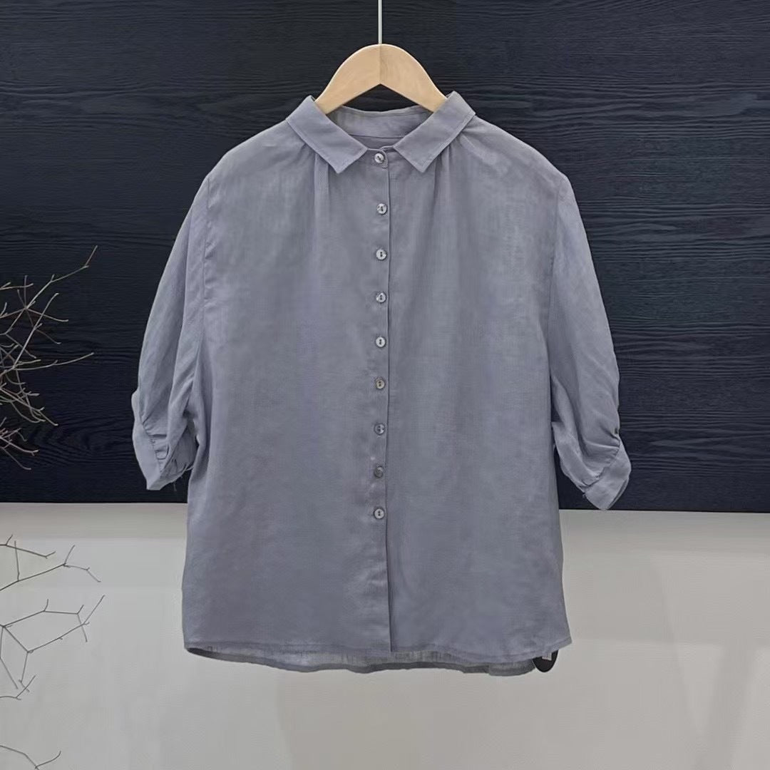 Relaxed Fit Damebluse Med Knappelukning Og Oprullelige Ærmer | Komfortabel Bluse Til Hverdagsbrug | Vanero