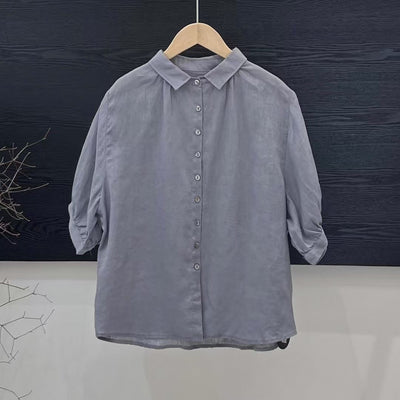 Relaxed Fit Damebluse Med Knappelukning Og Oprullelige Ærmer | Komfortabel Bluse Til Hverdagsbrug | Vanero