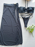 Damebadetøjssæt Polyester Spandex | 3-Delt Badetøj med Bikini og Cover-Up | Nederdel til Strand- og Poolbrug | Vanero
