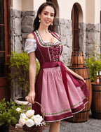 Dame Dirndl Kjole Bomuldsblanding | Almindelig Pasform Minikjole | Snøreliv Med Forklæde Til Festivaler & Kulturelle Arrangementer | Vanero