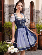 Dame Dirndl Kjole Bomuldsblanding | Almindelig Pasform Minikjole | Snøreliv Med Forklæde Til Festivaler & Kulturelle Arrangementer | Vanero