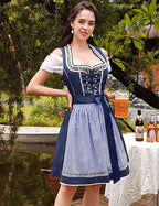 Dame Dirndl Kjole Bomuldsblanding | Almindelig Pasform Minikjole | Snøreliv Med Forklæde Til Festivaler & Kulturelle Arrangementer | Vanero