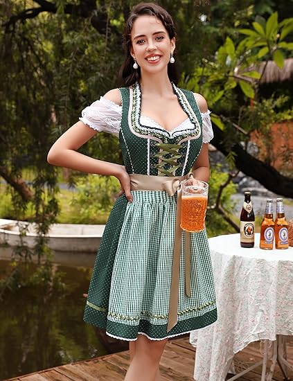 Dame Dirndl Kjole Bomuldsblanding | Almindelig Pasform Minikjole | Snøreliv Med Forklæde Til Festivaler & Kulturelle Arrangementer | Vanero
