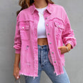 Dame Denimjakke Bomuld | Normal Pasform Casual Jakke | Distressed Knapdesign Til Hverdagsbrug & Lag På Lag | Vanero