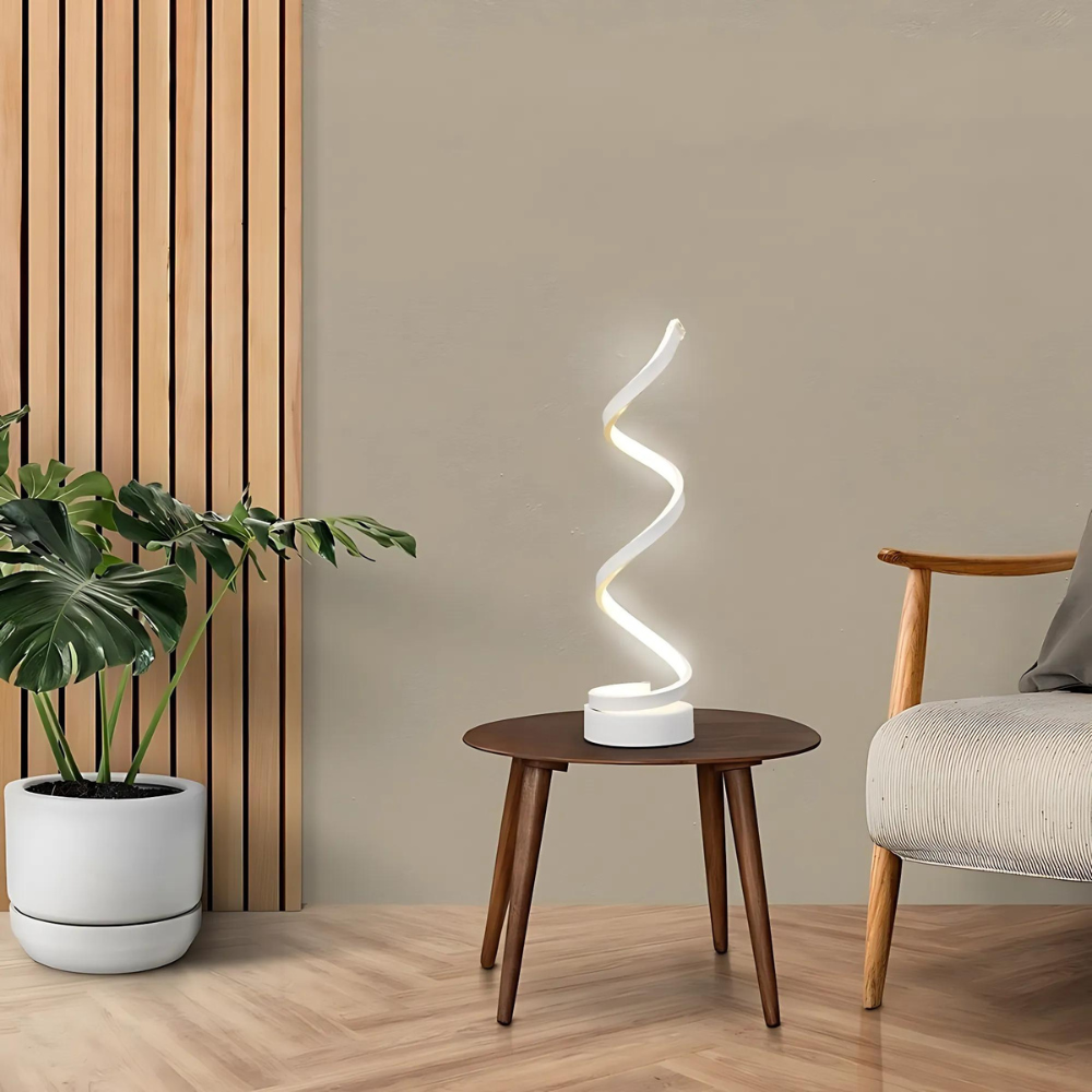 LED Bordlampe Spiraldesign | Dæmpbar Lampe med Integreret LED | Justerbar Indendørs Belysning | Vanero