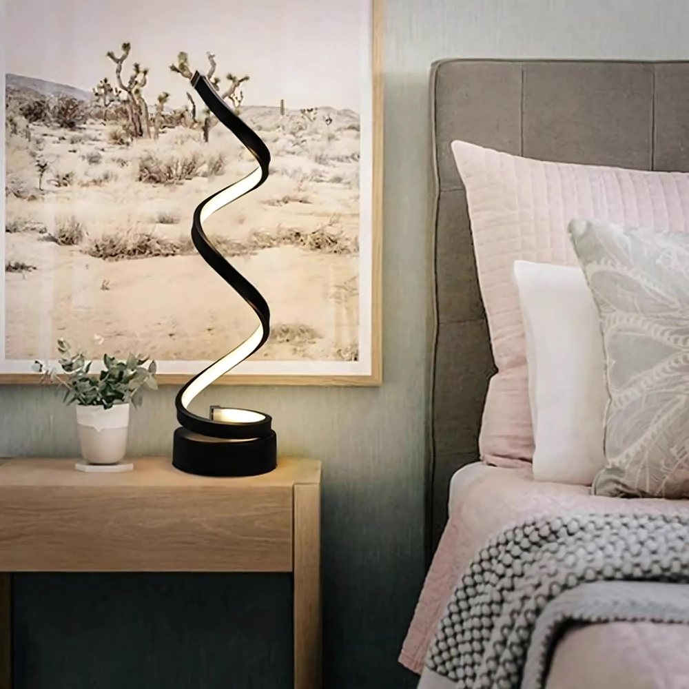 LED Bordlampe Spiraldesign | Dæmpbar Lampe med Integreret LED | Justerbar Indendørs Belysning | Vanero