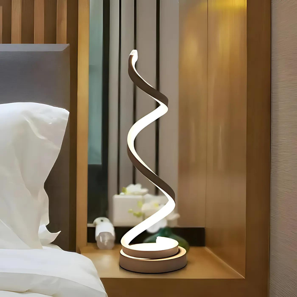 LED Bordlampe Spiraldesign | Dæmpbar Lampe med Integreret LED | Justerbar Indendørs Belysning | Vanero