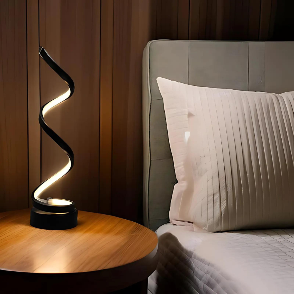 LED Bordlampe Spiraldesign | Dæmpbar Lampe med Integreret LED | Justerbar Indendørs Belysning | Vanero