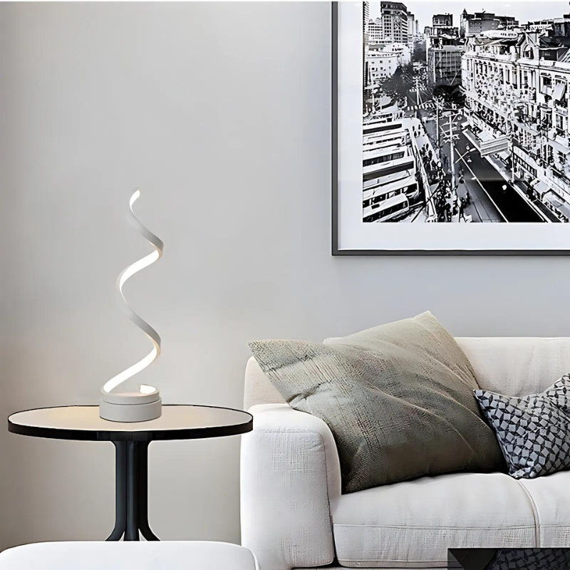 LED Bordlampe Spiraldesign | Dæmpbar Lampe med Integreret LED | Justerbar Indendørs Belysning | Vanero