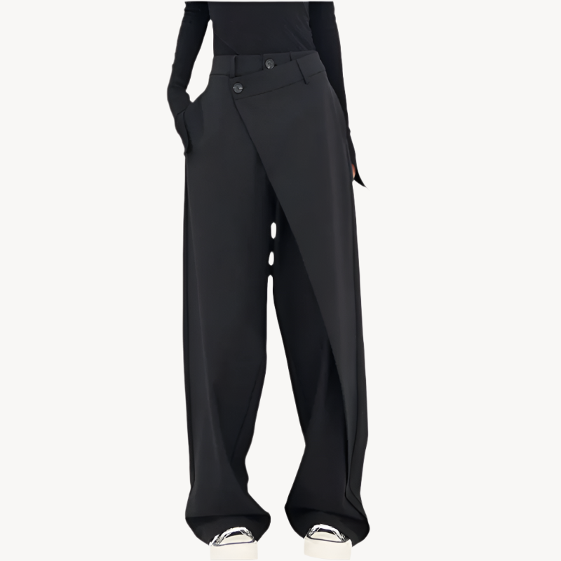 Bukser Bomuld & Polyester | Baggy Pasform Bukser | Brede Ben Med Asymmetrisk Taljedesign til Daglig Brug & Fritid | Vanero