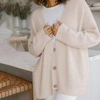 Dame Strikcardigan Strikmateriale | Løs Pasform Cardigan | Knaplukning Foran Til Hverdagsbrug & Lag-På-Lag Styling | Vanero